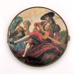 Vintage German Double Mirror Compact Romantic Courting Scene